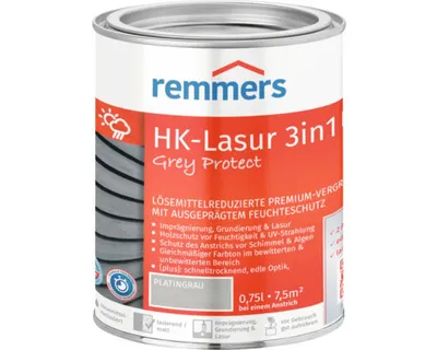 Produktbild von Remmers Aqua HK-Lasur 3in1 Grey Protect platingrau (FT-26788) 0,75 l, Holzlasur