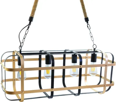 Productafbeelding van Hanglamp KLATKA, zwart-bruin, helder glas, 4xE27x10W, metaal, afmetingen: 110x30x80cm, IP20, Polux