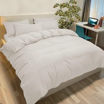 Image de Ensemble de literie Unyqoos® 200 x 200 cm – 1 housse de couette + 2 taies d'oreiller 50 x 80 cm, beige, en microfibre (100% polyester), pour lit double