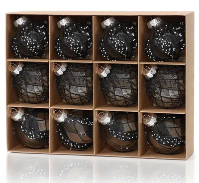 Immagine prodotto di Palle di Natale, 8 cm, glitter nero, confezione da 12 pezzi