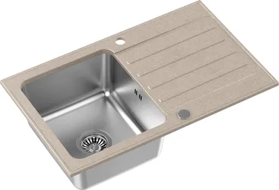 Produktbild von QUADRON Spülbecken 1-Becken Spüle | Größe: 78 x 48 x 19,5 cm | KENNETH 111 | Küchenspüle Edelstahlspüle aus SteelQ mit Siphon | Beige & Stahl