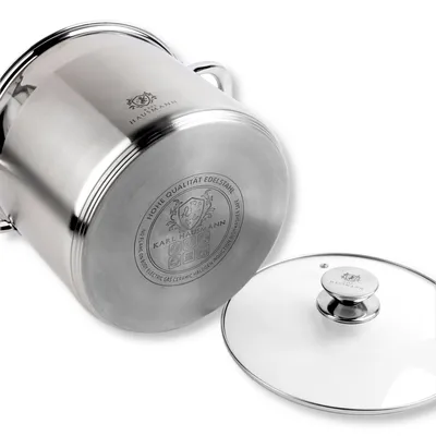 Produktbild von karl-hausmann Kochtopf, Edelstahl, Silber, 7,2 L, 22,5 cm Durchmesser, 19,5 cm Höhe, mit Deckel, Induktionsgeeignet, Messskala, leichte Reinigung, hochglänzend