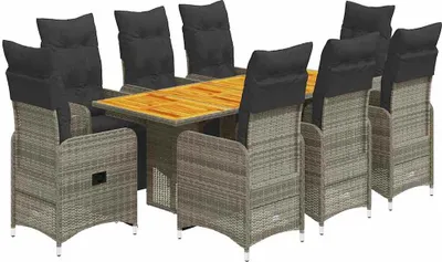 Produktbild von vidaXL 9-tlg. Garten-Bistro-Set mit Kissen Grau Poly Rattan
