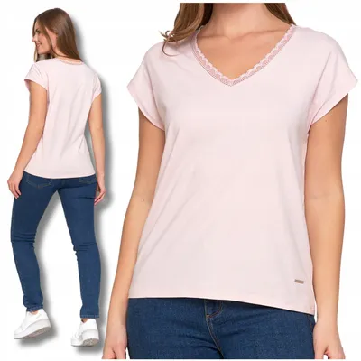 Produktbild von Moraj - Damenshirt Größe M - T-Shirt Damen Rosa - Kurzarmshirt fur Damen - Baumwollshirt Damen V-Ausschnitt