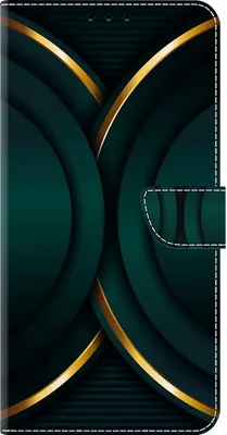 A close-up, front-facing view of a smartphone case with a dark green and gold abstract design.
