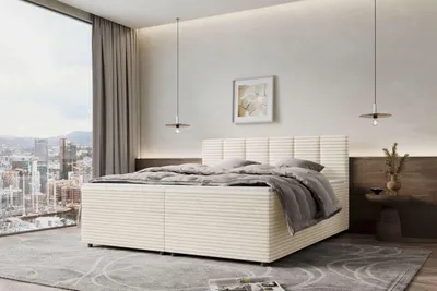 Produktbild von 99rooms Bergamo Boxspringbett Cordstoff AMBIENCE Creme 160x200 cm ohne Topper