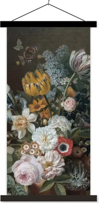 Produktbild von MuchoWow® Textilposter Stilleben mit Blumen - Gemälde von Eelke Jelles Eelkema 40x80 cm mit schwarzem Rahmen - Wandemalerei