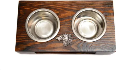 Immagine prodotto di Barsoi, levriero russo, Barzaia - Supporto in legno con ciotole per cani, ciotole in acciaio inossidabile, regalo per l'adozione di un cane del marchio Art-Dog