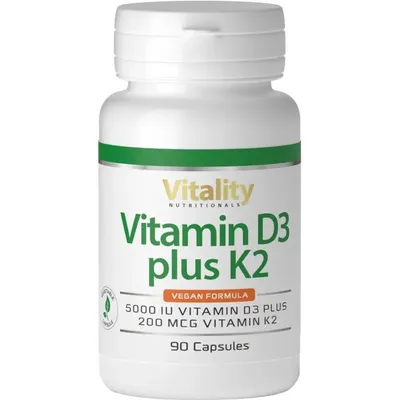 Imagen del producto de Cápsulas de vitamina D3 5000 UI y vitamina K2 200 μg, envase de 90 cápsulas