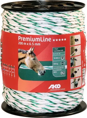 Immagine prodotto di AKO Weidezaunseil PremiumLine (weiß/grün, 200 m Länge, 6,5 mm breit) 441564