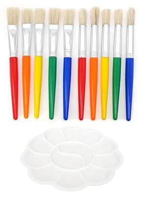 Kinderpinsel-Set (10 Stück) mit Palette, Naturhaar, waschbar