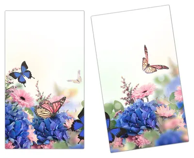 Produktbild von Spritzschutz Herdabdeckplatte Schneidebrett aus Glas Schmetterlinge und Blüten 2-Teilig (60x52cm)