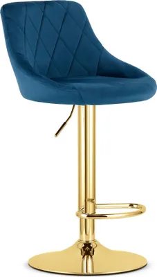 Image de Tabouret De Bar - Leobert - Kast - Velours Bleu Marine/Base Dorée