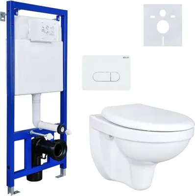 Produktbild von Belvit WC-Komplettset, Softclose-Sitz, Betätigungsplatte, vormontiertes, höhenverstellbares Vorwandelement, selbsttragendes System, WC & Spülkasten