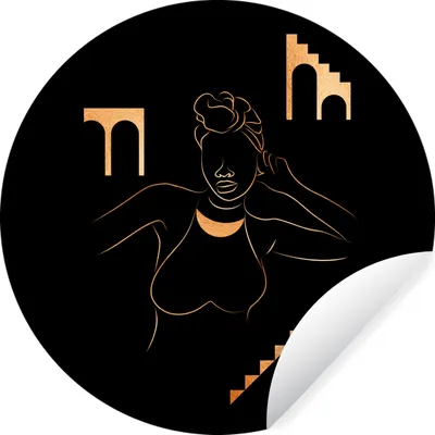 Produktbild von MuchoWow® Runde Wandtattoo - Wandsticker Tapete Aufkleber Frau - Gold - Schwarz - Strichzeichnung Ø 100 cm Selbstklebend und Repositionierbar - Wandaufkleber - Kreis - Tapetenkreis - Wandbild rund - Schlafzimmerdekoration - Wanddeko - runde Tapete - Kunst für zu Hause