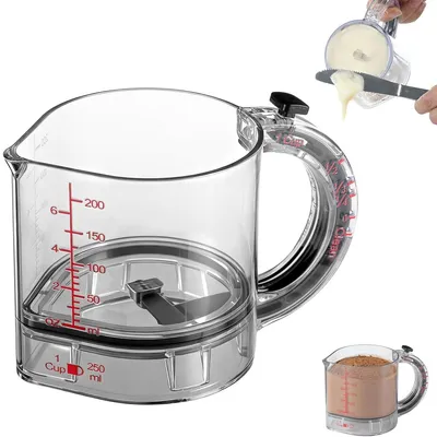Produktbild von 4-in-1 Messbecher, multifunktionales Küchenutensil mit Druckknopf, verstellbarem Boden,zum Kochen, Backen, Abmessen von Flüssigkeiten