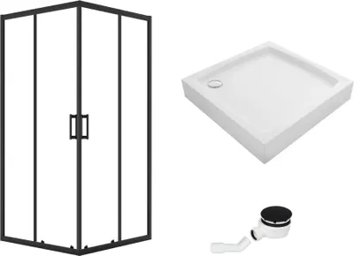 Produktbild von VBChome Duschkabine mit Duschwanne Quadrat Set 90x90x185 cm Schwarz Duschtasse Siphon Eckeinstieg Duschwand Schiebetür Duschabtrennung Klares Sicherheitsglas Duschtrennwand