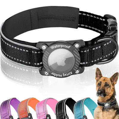 Immagine prodotto di Collare impermeabile e riflettente per cani con AirTag, imbottito, colore nero, taglia XL