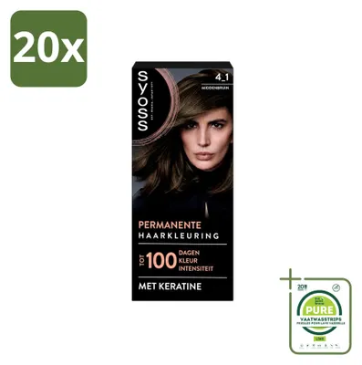 Imagen del producto de 20 tintes permanentes para el cabello SYOSS, tono 4-1 Castaño Medio con Queratina - Paquete grande - 20 unidades