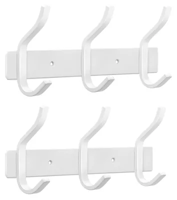 Produktbild von Kleiderhaken, Garderobenstange, Edelstahl-Kleiderschrankhaken mit 3 Haken, Wandhaken, Garderobenständer für Schlafzimmer, Badezimmer (weiß, 3 Haken, 2 Stück)
