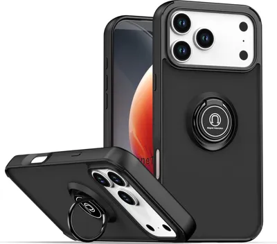 Produktbild von Hülle für iPhone 17 Pro Max Matte Transluzent TPU Stoßfest Schutzhülle mit Ring Halter Ständer Schwarz