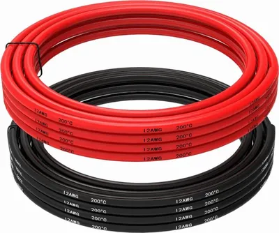 Produktbild von 12 AWG Silikonkabel, 5m flexibel, hohe Leitfähigkeit | Hochtemperaturbeständig | Einfache Polaritätserkennung, rot, schwarz, Silikon