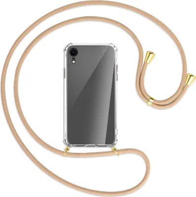 Produktbild von Handykette Backcover-Schutzhülle mit Band (Metall goldfarben) für Apple iPhone XR - beige