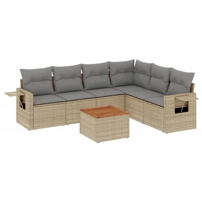Produktbild von 7-tlg. Garten-Sofagarnitur mit Kissen Beige Poly Rattan