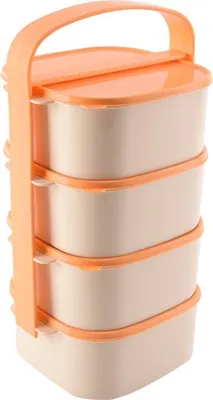Produktbild von Orion | Lunchbox - 4-stufig - 4x1,15 l - Beige/Orange - Praktisch für Camping - Stapelbar - Lebensmittelbehälter