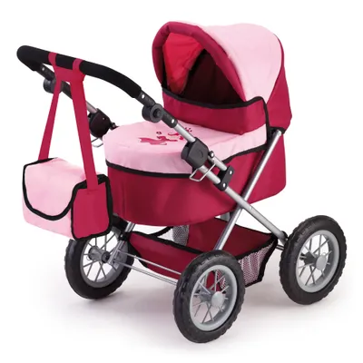 Produktbild von Bayer Design 13014AA Puppenwagen Trendy mit Tasche, verstellbarer Griff, große Räder, bordeaux