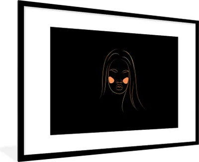 Produktbild von MuchoWow® Gerahmtes Poster Frau - Gold - Rosa - Strichzeichnung 90x60 cm - Poster mit Schwarzem Bilderrahmen Wandposter Rahmen Foto Bilder - Wanddekoration - Fotos