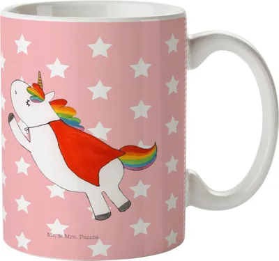 Produktbild von Mr. & Mrs. Panda Pott Einhorn Super - Rot Pastell - Geschenk, Freundin, Kunststoffbecher, Superheld, Kinderbecher, Unicorn, Plastikbecher, Einhörner, Held, Mehrwegbecher