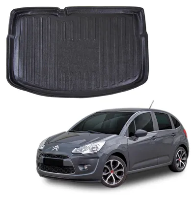 Produktbild von SCOUTT | Kofferraumwanne Laderaumwanne Kompatibel mit Citroen C3 5D Hatchback ab 2010 (Standardreserve), mit Hoher Rand, Kofferraum-Schutzmatte, Geriffelt, Aufrollbar, Schwarz