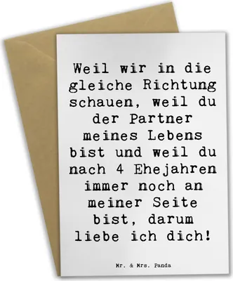 Produktbild von Mr. & Mrs. Panda neujahrskarte Spruch 4. Hochzeitstag Seidenhochzeit - Weiß - Geschenk, Geschenke, Jubiläum, weihnachtskarten, hochzeitskarten, einladungskarten, Hochzeit