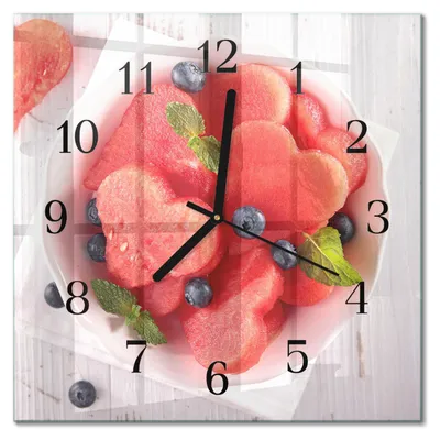 Produktbild von Tulup Glasuhr Wanduhr Küchenuhr Echt-Glas 30x30 cm Modern Dekorativ Geräuschlos Schwarzen Zeigern - Wassermelonenherz
