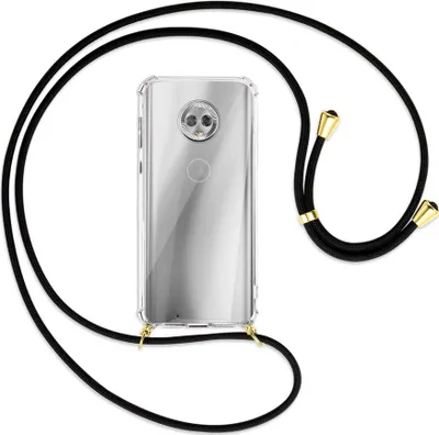 Produktbild von Handykette Backcover-Schutzhülle mit Band (Metall goldfarben) für Motorola Moto G6 - schwarz