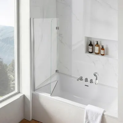 Duschabtrennung Badewanne 120x140 cm, 6 mm Glas, silber
