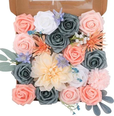 Produktbild von Unyqoos® Kunstblumen-Kombiset für DIY-Hochzeit & Party, hellrosa Blumen aus Latex-Seide mit Kunststoff & Schaum für Brautsträuße & Tischdeko