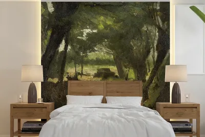 Produktbild von MuchoWow® Fototapete für Wohnzimmer oder Schlafzimmer Wandtapete Vinyl Motivtapete Waldansicht - Gemälde von George Hendrik Breitner - 280x280 cm - Hintergrundbild