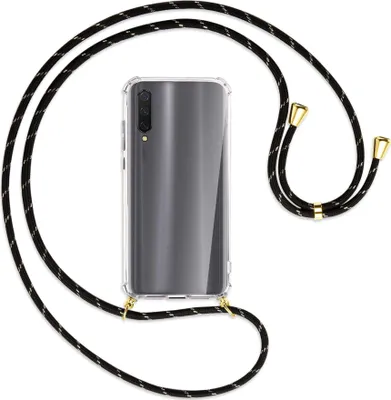 Produktbild von Handykette Backcover-Schutzhülle mit Band (Metall goldfarben) für Xiaomi Mi 9 Lite / CC9 - schwarz/gold