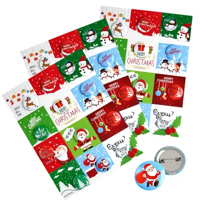 36 Weihnachts-Pinbuttons mit Mini-Karten, bunt, 2,5 cm