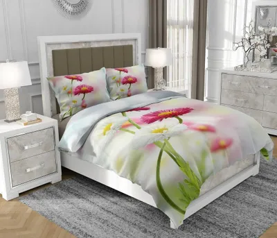Produktbild von Bettwäsche 140x200 cm + 2x70x80 cm, 3-teilig, 100% Baumwolle, Satin, Reißverschluss, Blumen, Weiß - SOVIO | So.0197