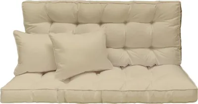 Productafbeelding van Hollywoodschommel, afmetingen 150x50 cm, 3-zits, dik gestoffeerd, beige, tuinbank, geschikt voor balkon, inclusief kussenset [133]