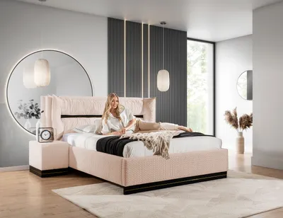 Produktbild von Polsterbett Doppelbett Set.4 HAMILTON 140x200cm Stoff Magic Velvet Lachs