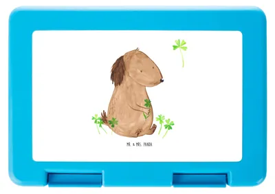 Produktbild von Mr. & Mrs. Panda Bentobox Hund Kleeblatt - Weiß - Geschenk, Brotzeitbox, Frühstücksdose, Viel Glück, Sprüche, Glücksbringer, Bento Box, Snackbox, Lunchbox