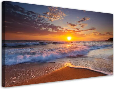 Produktbild von Leinwandbild Strand Meer Sonnenuntergang Landschaft 120x60 Feeby Orange bild für die wand bereit zum aufhängen