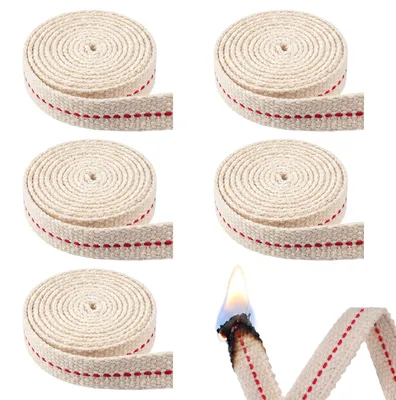 Öllampendochte, 5 Rollen, 15 Fuß, Baumwolle mit roter Naht, beige