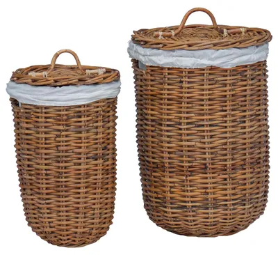 Immagine prodotto di vidaXL Cesto portabiancheria, 2 pezzi, marrone, rattan Kubu