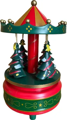 Produktbild von Karussell-Spieluhr, drehbar, pferdeförmige Spieluhr mit 4 Weihnachtsbäumen, musikalischem Karussell, spielt „Frohe Weihnachten“ als Weihnachts- und Geburtstagsgeschenk