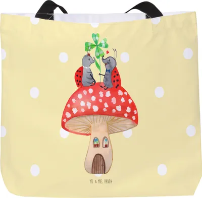 Produktbild von Mr. & Mrs. Panda Schultasche Marienkäfer Fliegenpilz - Gelb Pastell - Geschenk, Wohnung, Fleigenpilzhaus, Strandtasche, Tiermotive, Einkaufstasche, Haus, Tote Bag, Tasche